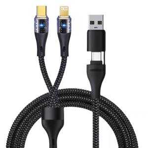 1PCS 2PCS 2-IN-2 Multi-port Phone USB Type-C Fast Charging Cable for iPhone Xiaomi USB PD Braid Data Line Phone Adapter LED