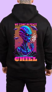 hoodie pria fleece gramasi 280 RasaCloting sablon triplethree we come in peace chill