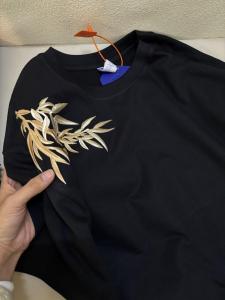 Heavy Embroidery Short Sleeve Cotton T-Shirt Mens Summer New Style Streetwear Floral Pattern round Neck Cool Feeling Light Weight