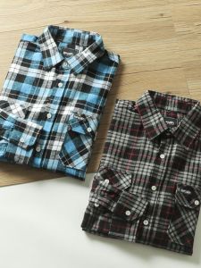 Fashion Order Sanding Craft Export Tail Goods Fall Winter Men Casual Gingham Shirt Long Sleeves Shirt Fashion