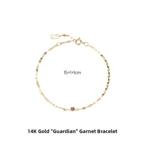 Shiny K Gold Chain Bracelet with Gemstones Yellow Crystal and Garnet