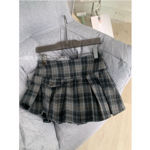 กระโปรงสั้นทรงเอลายสก็อตผ้าขนสัตว์หนาสำหรับฤดูใบไม้ร่วงและฤดูหนาวสำหรับผู้หญิงวัย 18-24 ปี กระโปรงทรงเอสไตล์เกาหลี