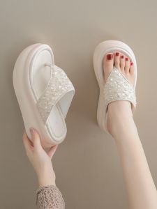 Fashionable Thick Bottom Sandals Womens Outdoor Wear Summer Bright Sequin Beach Shoes Ladies Versatile High Heel Clogs