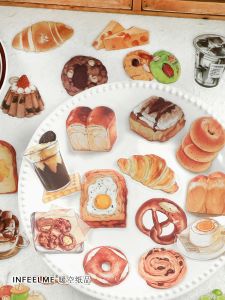 สติ๊กเกอร์กันน้ำสำหรับตกแต่งบันทึกการ์ด เรียบเรียงอาหาร เผ็ดร้อน ขนมปัง กาแฟ วันพุธ ช่องทางการเรียนรู้