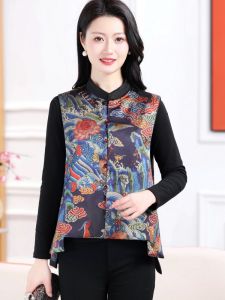 New Chinese Style Silk Vest Womens Spring Autumn New Retro Embroidery Double-Sided Wearable Ladies Jacket Tang Costume