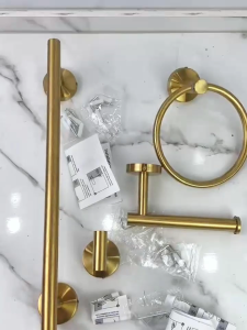 BAOKEMO Stainless Steel Shower Circular Towel Bar Tissue Holder Accessory Set Wall Mounted Golden Bathroom Accessory Set