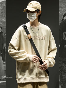 Spring Autumn Mens Long Sleeve Hoodie Casual Comfortable Polyester Spandex Print round Neck Sweatshirt Trendy Streetwear