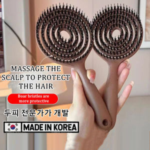 Korea Yao Massage Comb Round Boar Bristle Brush  Round Hair Brush Wooden Texture Original Hair Brush Smooth  Back Plate Ergonomics Expert Wetbrush Elastic Comb Anti-dandruff Prevents Hair Loss Fluffy Skull Top Easy Clean Portable Scalp Massage Hairdressin