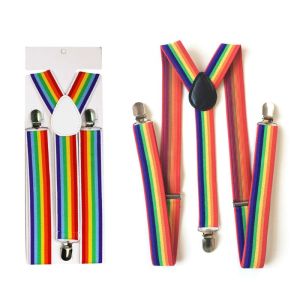Boys Girls Rainbow Strap Clip Colorful Striped Suspender Adjustable Suspender For Kids
