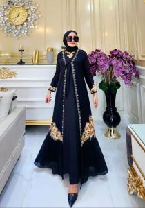 Abaya Turkey Varian Set autter Abaya Turkey Set autter Bunga Coklat/Bunga Hijau By Wenagamis id