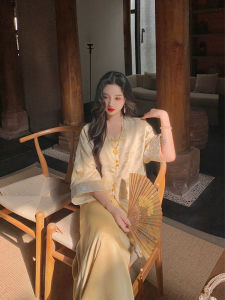 Áo Sơ Mi Nữ Họa Tiết Rồng Vàng Phong Cách Mới Trung Hoa Cổ Điển Mùa Xuân Hè Áo Sơ Mi Dài Tay Dáng Rộng Cổ Điển