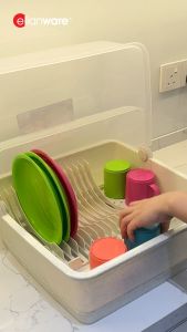 Elianware Extra Large Dust Free Home Dish Rack Disk Drainer with Cover