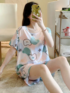 Summer Short Sleeve Cotton Silk Sleepwear Womens New 2025 Artificial Cotton Home Clothes Set Ladies Cotton Silk Summer Style