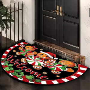 VIKAMA Christmas Gingerbread Man Welcome Doormat Easy-Clean Home Décor Semi-Circular Entrance Hall Doormat Indoor/Outdoor Rug