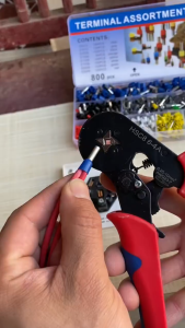 Bộ kìm bấm cos vuông HSC8 6-4A  kèm 1200 đầu cos đủ loại cos ống tròn cos pin- Kìm bấm cos tủ điện đa năng