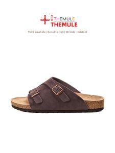 THEMULE | Thick Leather Wide Band Cork Bottom Slipper