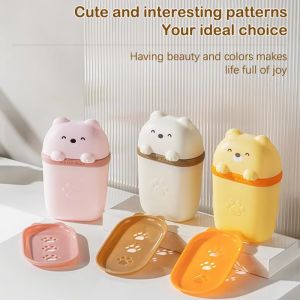Cartoon Bear Portable Soap Dish Sealed Storage Box Waterproof Travel Bathroom Soap Box Camping Portable Storage Soap Box