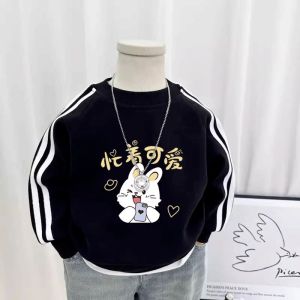Cartoon Dog Letter Print round Neck Fleece Lined Sweatshirt for Boys And Girls Autumn Winter Fashion Versatile Baby Warm Top