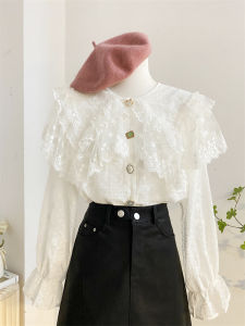 Refined Handmade Lace Lace Doll Collar Shirt for Women Fall and Winter Stylish Niche Loose Sweet Embroidered Chiffon Shirt Tops