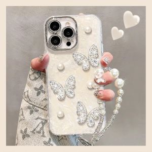 Silicone Phone Case for Apple 17Promax Shell Pattern Pearl Butterfly Full Cover Creative Fashion Womens Style Lens Protection