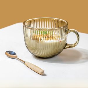 Large Capacity Glass Breakfast Cup with Lid for Milk And Oats Water Drinking Coffee Cup for Office Women with Spoon