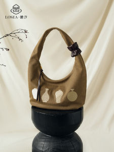 Original LOSEA Blue And White Porcelain Embroidery Hobo Shoulder Bag for Women 2025 New Style Soft Tote Handbag with Zipper