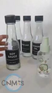Bottle for Condiments 3 glass bottles flip caps with waterproof kitchen label stickers 150ml storage capacity