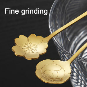 5pcs Stainless steel Sakura Rose Spoon gold Coffee Mixing Spoon Dessert Spoon