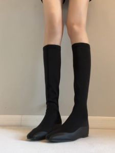 Over-The-Knee Elastic High-Tube Boots Womens Martin Shoes Increased Height Autumn Winter New Style Long Tube Leather Boots