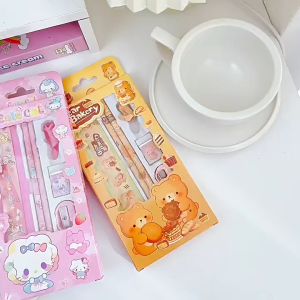 Student Stationery Set Six Piece Gift Box Reward Small Gift Cartoon School Supplies June 1 Gift Pencil Set