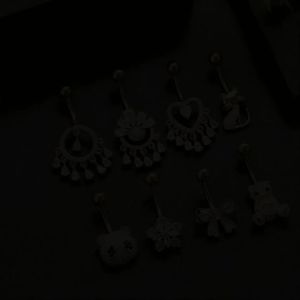 1pc Long Dangled Belly Button Ring Stainless Steel Flower Butterfly Crystal Curved Navel Belly Piercing Rings for Women Jewelry