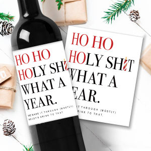 6pcs Festive Wine Bottle LabelsHo Ho Holy Sh*t What a Year! Funny Christmas Wine Bottle Stickers for Party Decor Gifts Packing