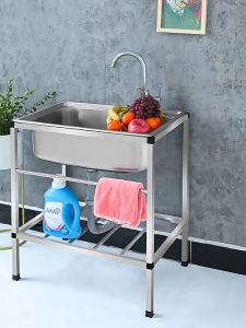 ✨24-hour shipping✨75*35*48cm 304 stainless steel kitchen sink Household high quality vertical sink wash basin wash vegetable basin stainless portable sink with stand lababo stainless complete set