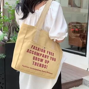Canvas bag shoulder bag for women in versatile large-capacity book storage student class bag portable cute cloth bag