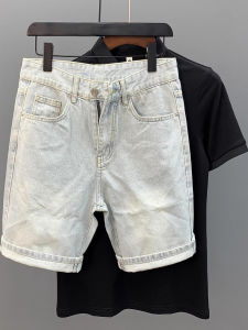 Summer Fashion Light Colored Retro Denim Shorts Mens Straight Leg Five-Quarter Casual Jeans Youth Wear Urban Style Comfort Fit