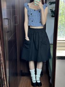 Nylon Texture Butterfly Knot Half Skirt Womens Summer New Elastic Waist Versatile Slim A-Line Midi Skirt Commute Style
