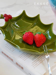 Creative Ceramic Green Leaf Dim Sum Plate Home High Aesthetic Fruit Plate Ladies Afternoon Tea Simple Dry Fruit Snack Plate