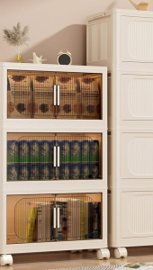 Salvo Upgrade Foldable Storage Cabinet Magnetic Suction Door & Wheels - Multi-Layer Free-Installation Plastic Wardrobe Organizer