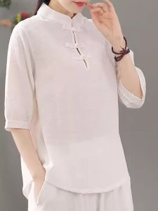 HUAXUNRAN | Cotton Linen Loose Summer Top for Middle-aged Women