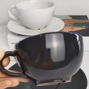 แก้วกาแฟเซรามิค พร้อมจานรอง ชุดกาแฟเซรามิค แก้วกาแฟ สีจาว มี 3 ขนาด 8oz / 6oz / 2oz