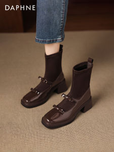 Daphne | Brown Short Elastic High Heel Boot