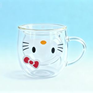 Kitty Double Layered Glass Cup 50th Anniversary Limited Edition 3D Cartoon Design Coffee Cup Heat Resistant Gift
