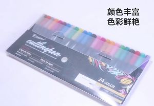 Radius K 12/24 Pcs/set Outline Paint Marker Pen Double Line Pen Album Metal Marker Glitter For Christmas Greeting Cards DIY Photo Album Metal Ceramic Glass Christmas Decor