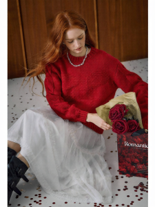 Áo Sweater Len Đan Cổ Eo Đỏ