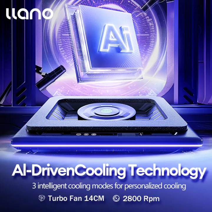 Llano V12 Ultra AI Laptop Cooling Pad with Smart Temp Control Gaming Laptop Stand Base High Wind RGB Lighting, 2800RPM，Turbo Fan, Touch Control 15.6–21"