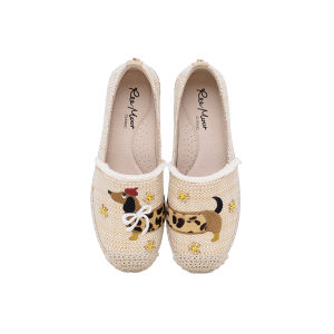 Reemoor | Cute Dachshund Embroidery Lazy Flats