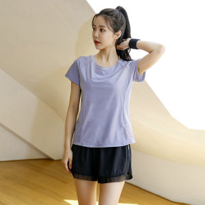 เสื้อยืดโยคะ ผ้าโพลีเอสเตอร์ ระบายเหงื่อได้ดี แห้งเร็ว ทรงเข้ารูป แขนสั้น คอตั้ง ระบายอากาศได้ดี สำหรับผู้หญิง