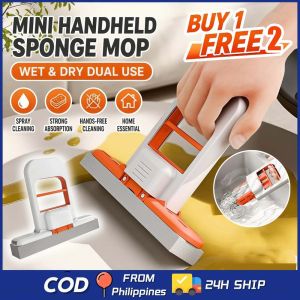 Buy 1 Take 2 Mini Handheld Mop Small Household Desktop Wet Dry Water Spray Head Bathroom Kitchen Desktop Glass Mini Squeeze Mop Portable Wet & Dry Cleaning Sponge for Tables Glass Kitchen & Bathroom