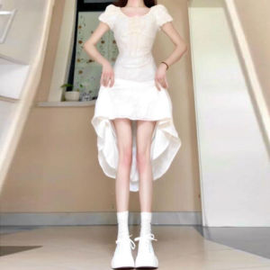 CHANGTONG | Elegant French Lady Style Floral Embroidery Long Dress Womens Summer Waist-Cinching Slimming Dress Gentle Wind Style Dress