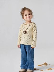 MINI BALA | Polka Dot Floral Collar Sweet Girls Long Sleeve T-Shirt Fall 2026